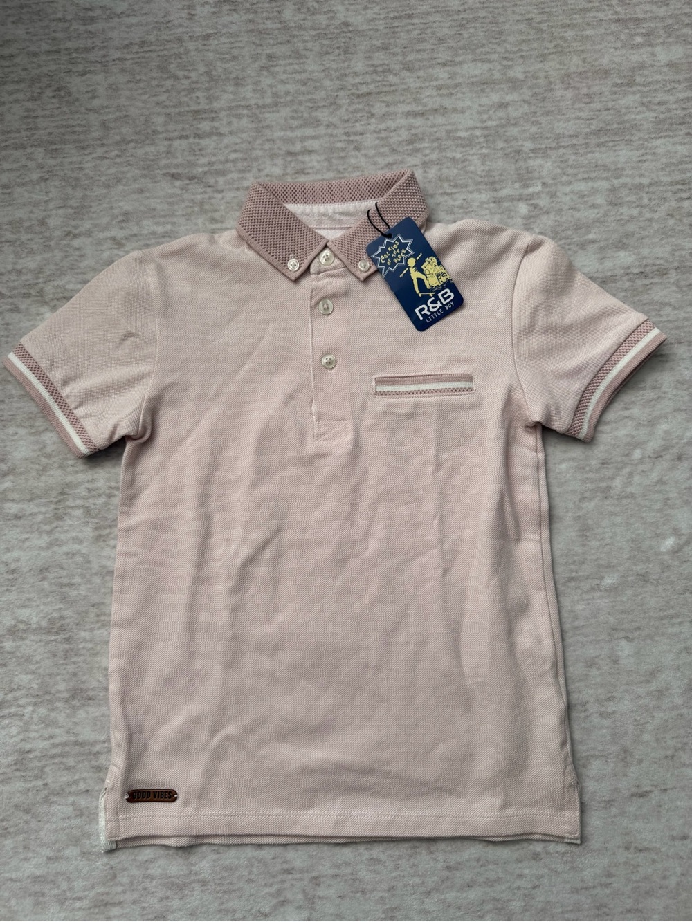 R&B Light Pink Boys' Polo with Contrast Collar